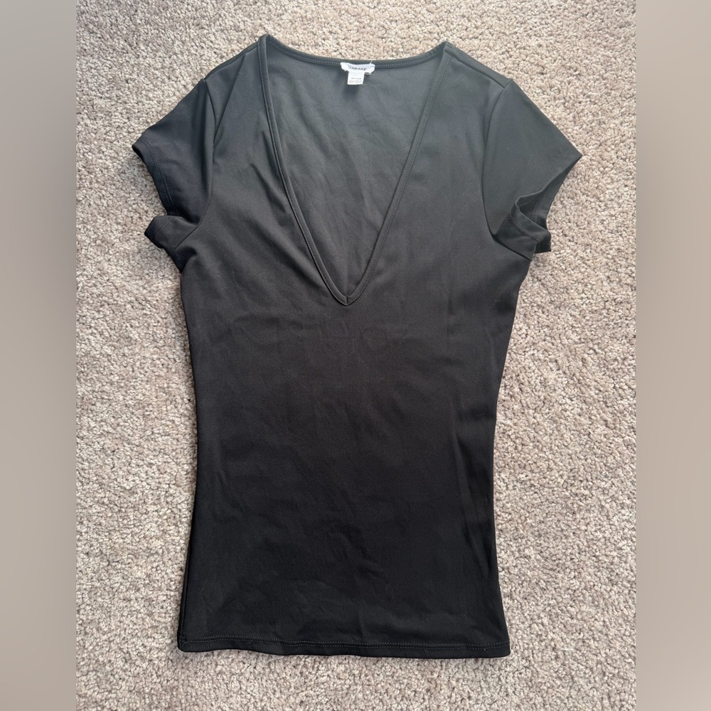 Garage Jet Black deep v neck t shirt sleek